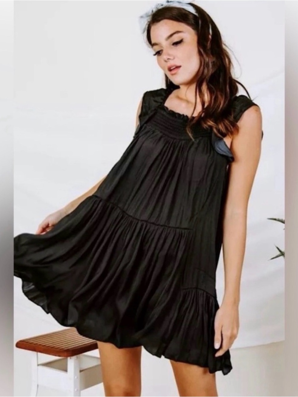 FREE PEOPLE Want Your Love Mini Dress Black Ruffle Boho Babydoll Size XS NWT - Picture 2 of 16